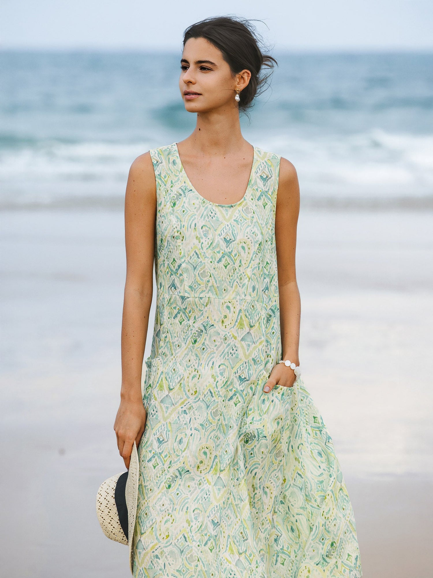 100% Linen Floral Swing Beach Tank Dress LORRAINE by LINTICO