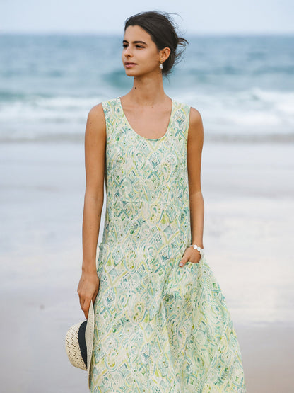 100% Linen Floral Swing Beach Tank Dress LORRAINE by LINTICO