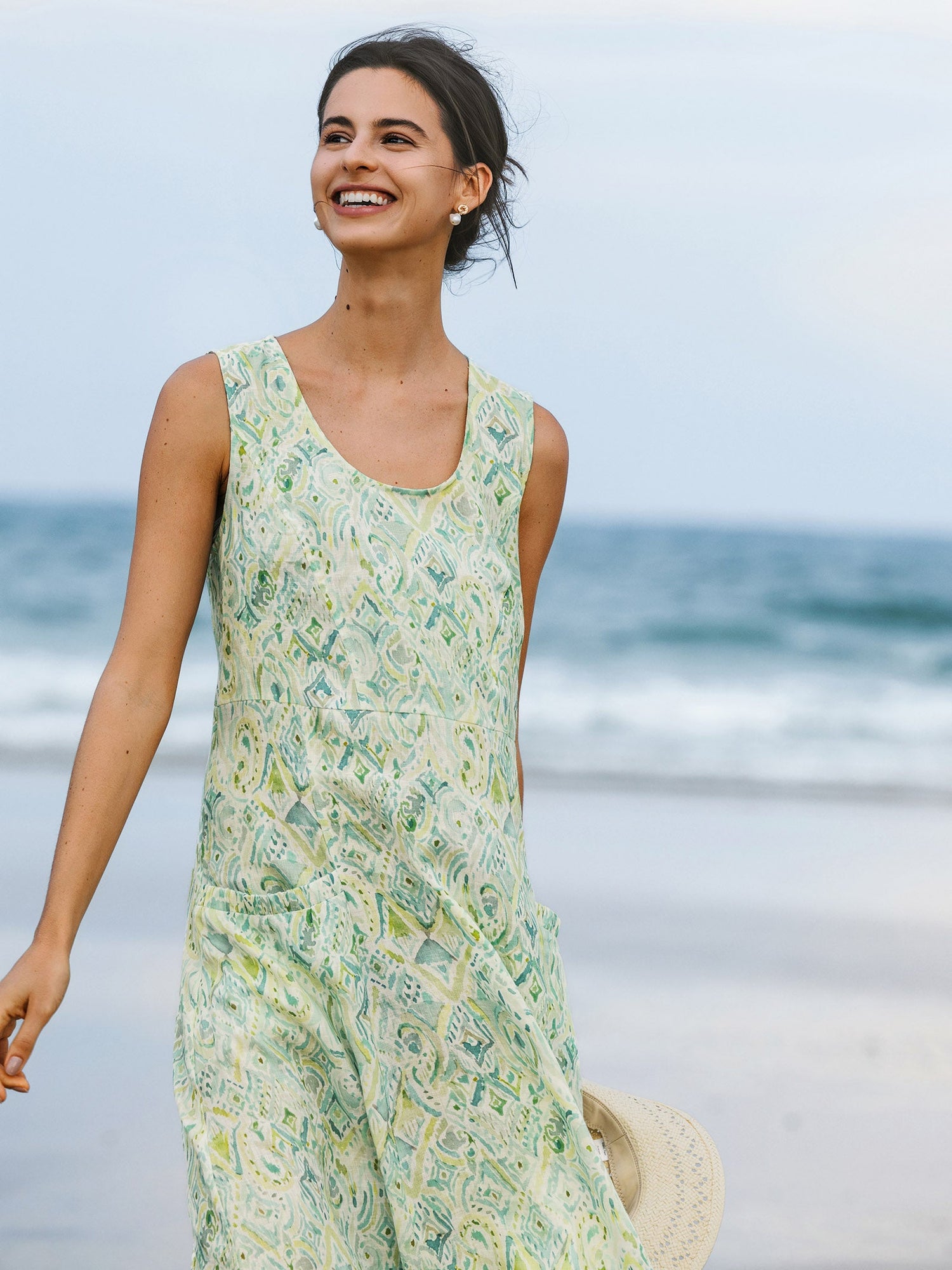 100% Linen Floral Swing Beach Tank Dress LORRAINE by LINTICO