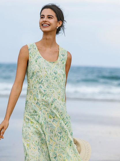 100% Linen Floral Swing Beach Tank Dress LORRAINE by LINTICO