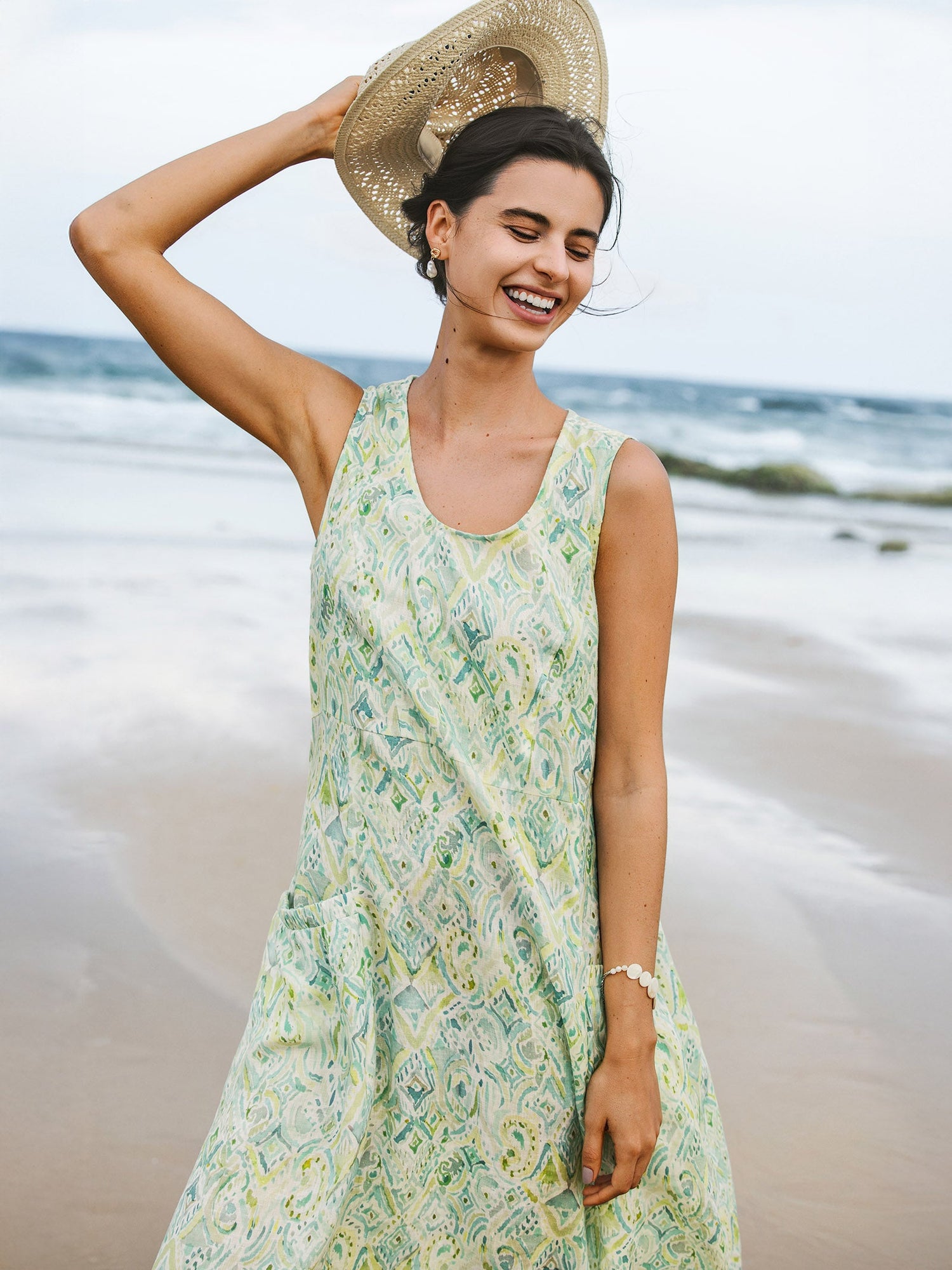100% Linen Floral Swing Beach Tank Dress LORRAINE by LINTICO
