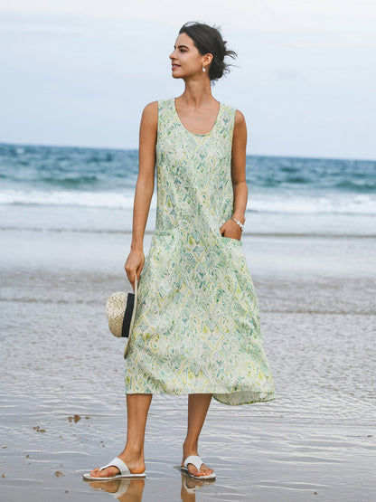 100% Linen Floral Swing Beach Tank Dress LORRAINE by LINTICO