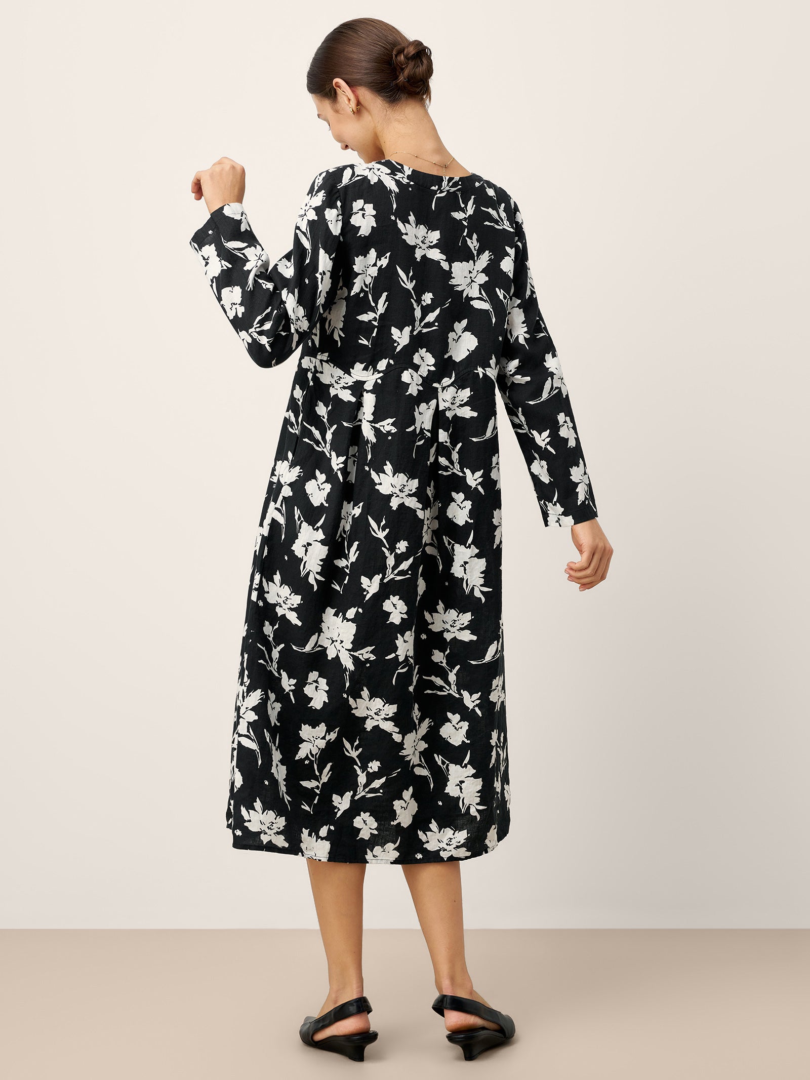 100% Linen Floral Printed Gathered Maxi Dress ELODIE by LINTICO