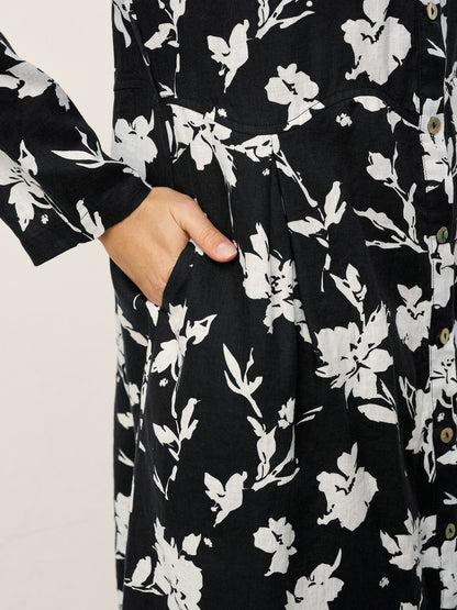 100% Linen Floral Printed Gathered Maxi Dress ELODIE by LINTICO