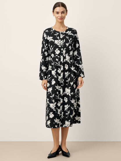 100% Linen Floral Printed Gathered Maxi Dress ELODIE by LINTICO