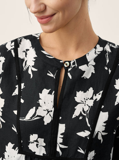 100% Linen Floral Printed Gathered Pullover Top AMIYA by LINTICO