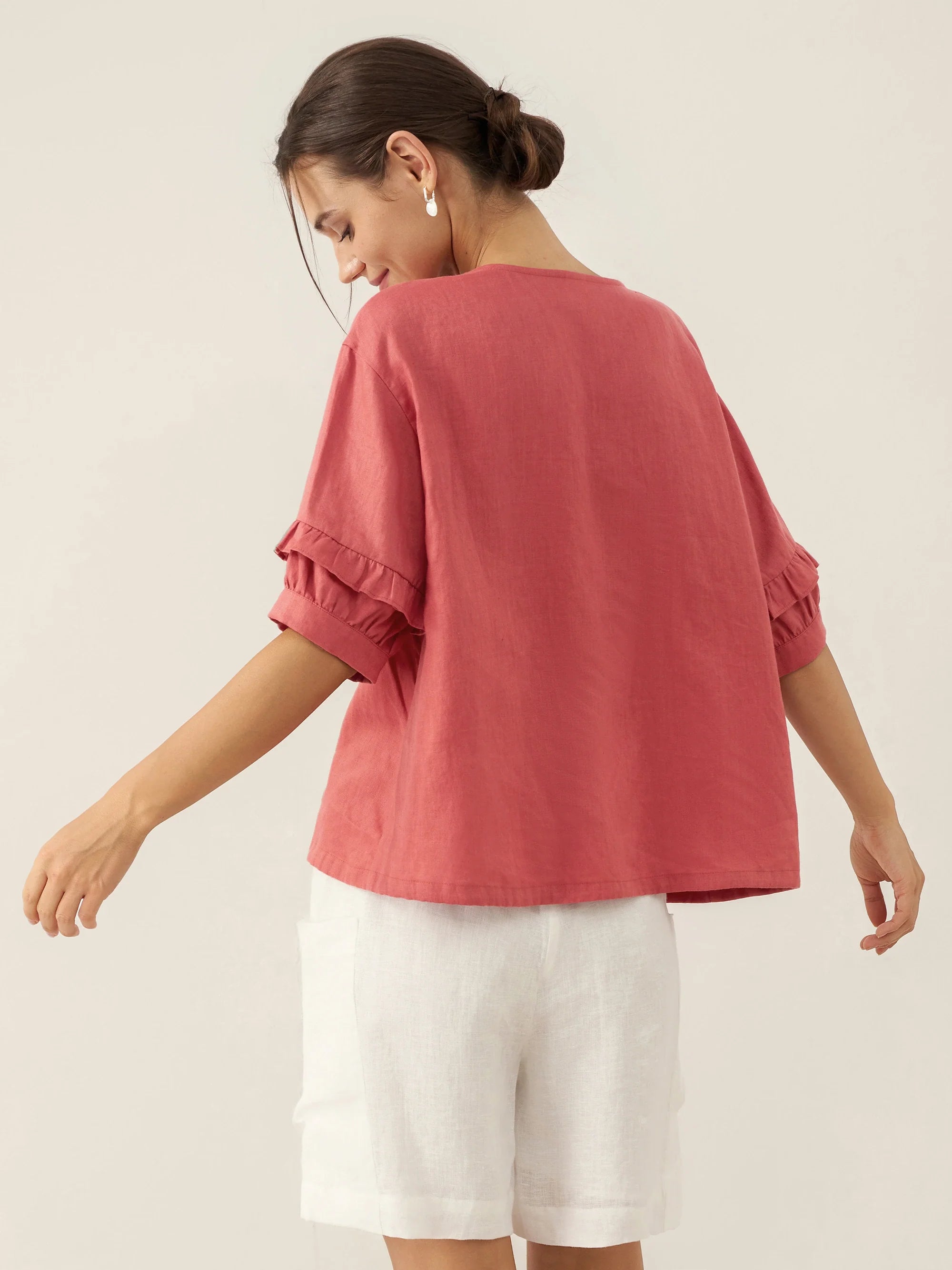 100% Linen Flutter Sleeve Drawstring Top ZOEY by LINTICO