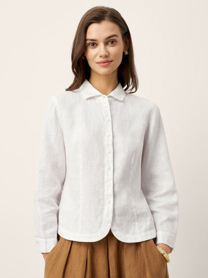 100% Linen Small Collar Curved Hem Tailored Shirt AVELINE by LINTICO