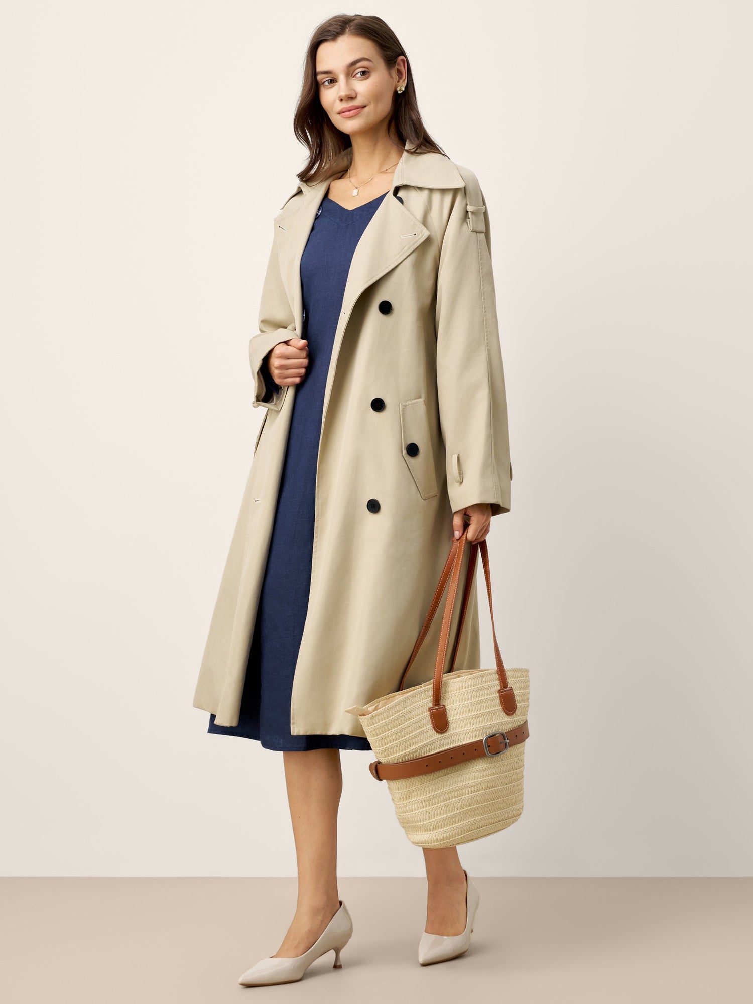 100% Linen Gathered Waist Flap Detail Midi Dress DIANA by LINTICO