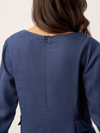 100% Linen Gathered Waist Flap Detail Midi Dress DIANA by LINTICO