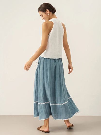 100% Linen Halter Neck Tie-Front Crop Top FAYE by LINTICO