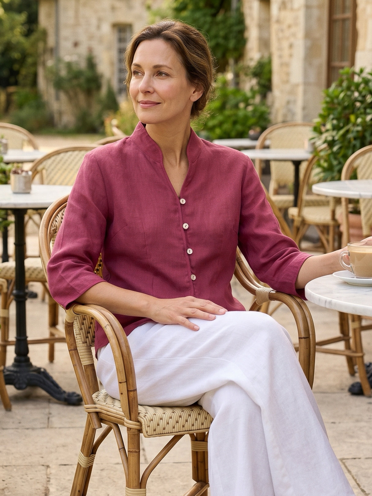 100% Linen Hand Button Fitted Jacket AMELIA  DestGlow