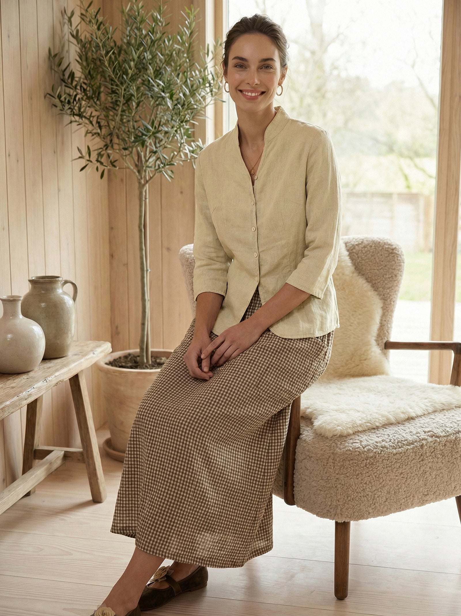 100% Linen Hand Button Fitted Jacket AMELIA  DestGlow