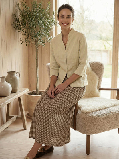 100% Linen Hand Button Fitted Jacket AMELIA  DestGlow