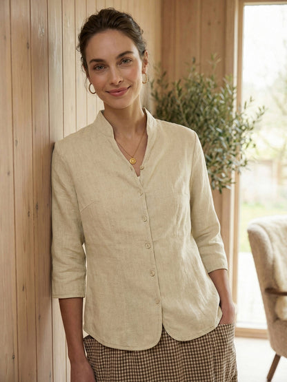 100% Linen Hand Button Fitted Jacket AMELIA  DestGlow