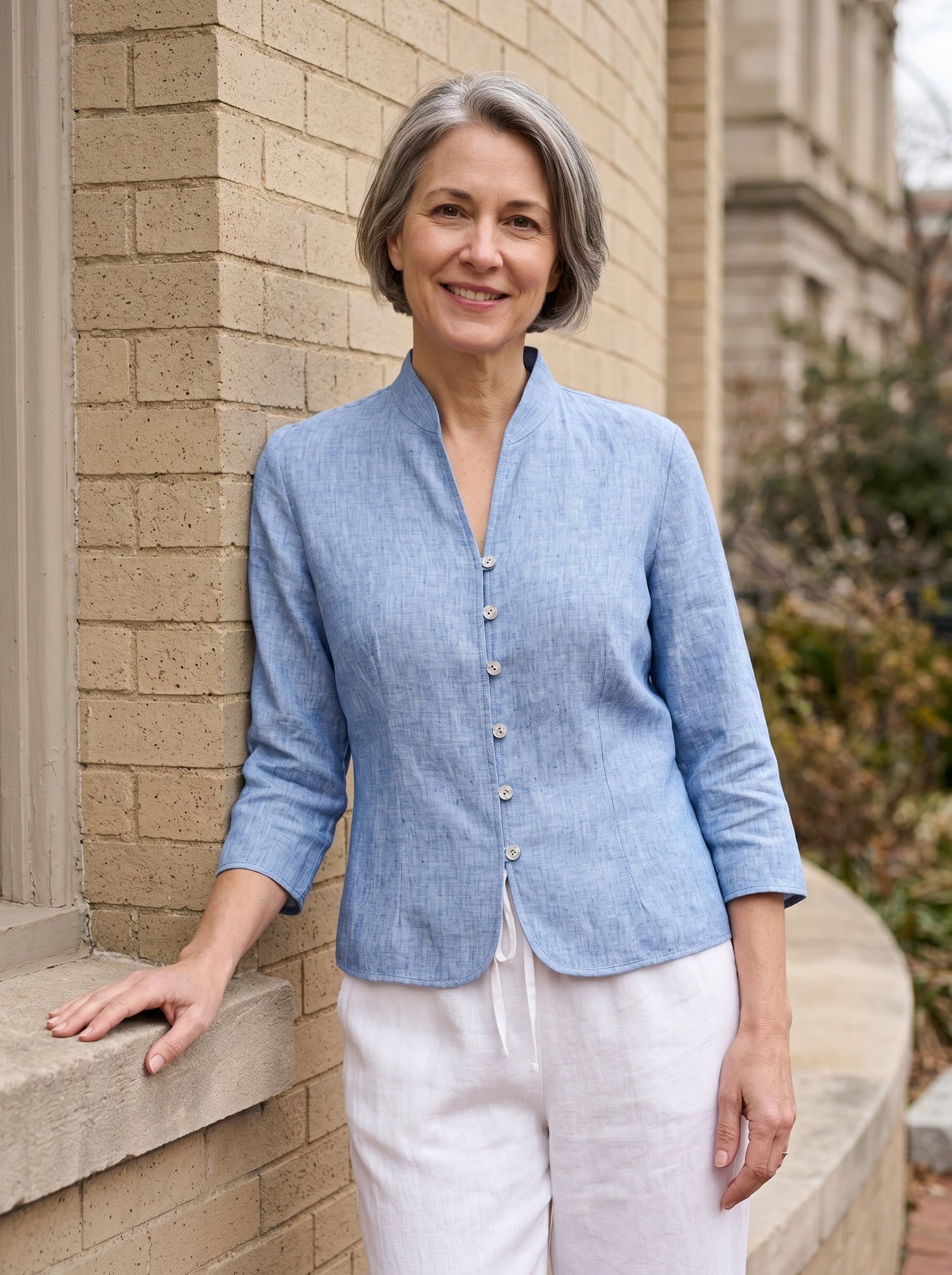 100% Linen Hand Button Fitted Jacket AMELIA  DestGlow