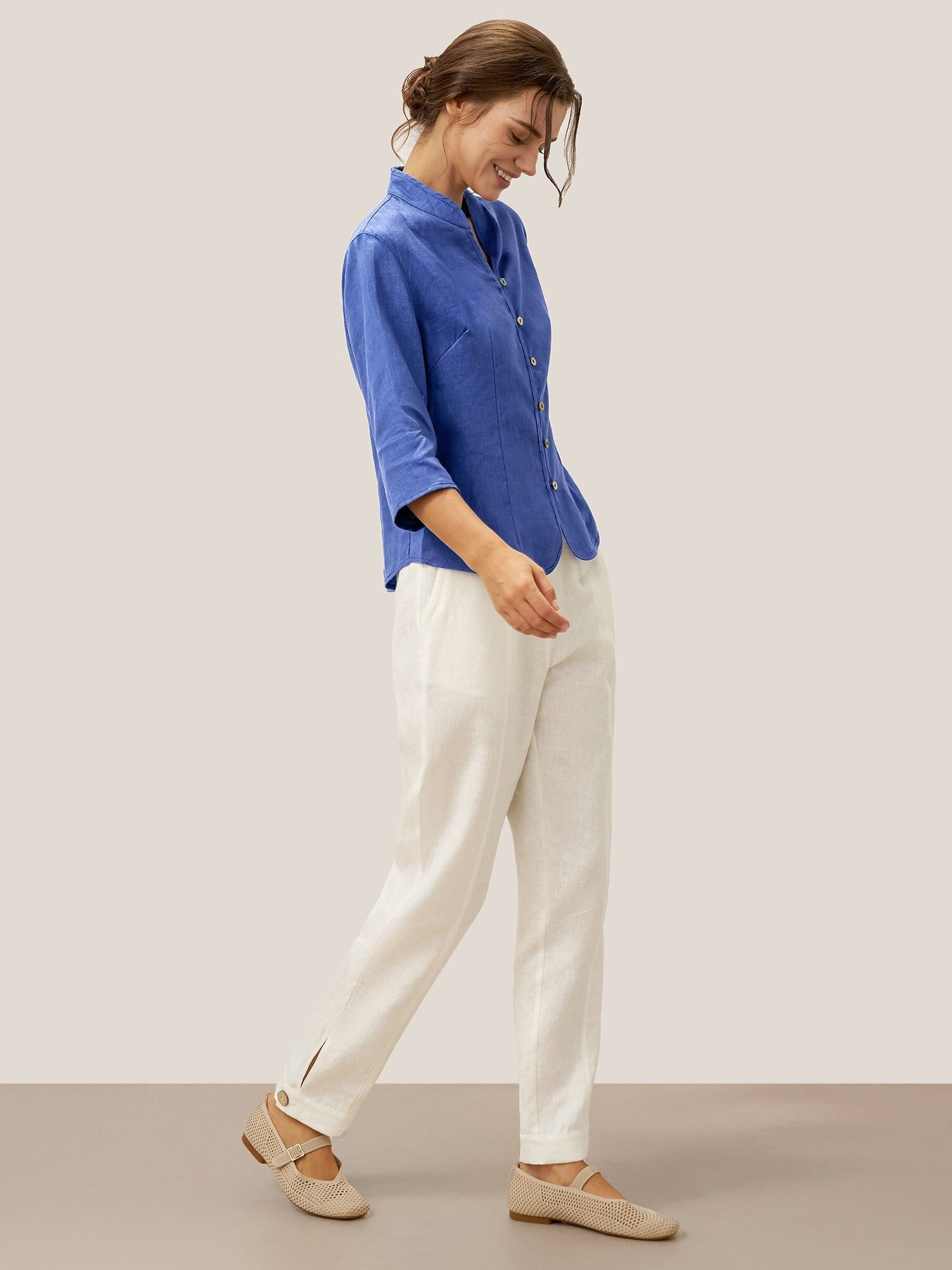 100% Linen Hand Button Fitted Jacket AMELIA  DestGlow