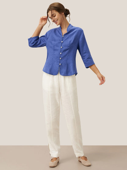 100% Linen Hand Button Fitted Jacket AMELIA  DestGlow