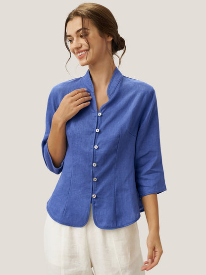 100% Linen Hand Button Fitted Jacket AMELIA  DestGlow