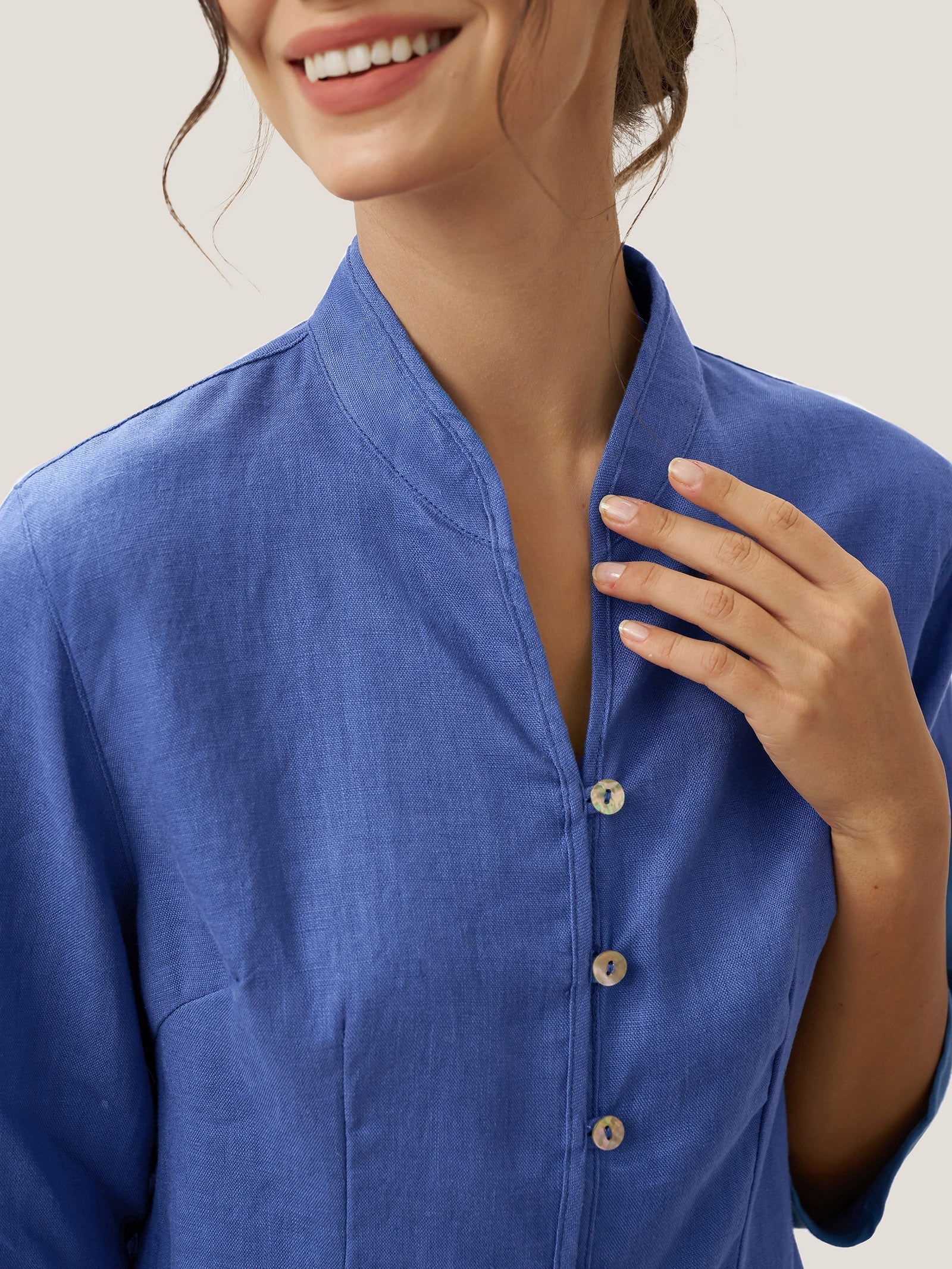 100% Linen Hand Button Fitted Jacket AMELIA  DestGlow