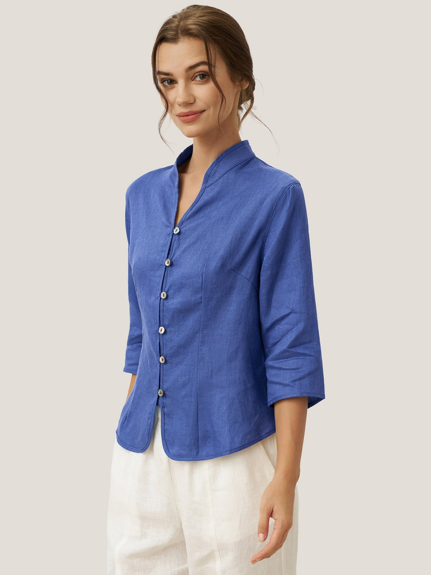 100% Linen Hand Button Fitted Jacket AMELIA  DestGlow
