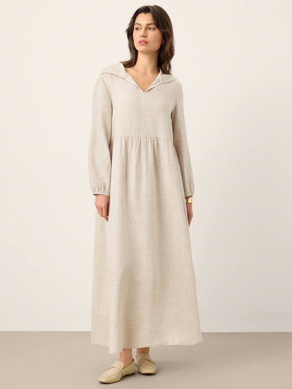 100% Linen Sculpted-Hood Caftan Midi Dress LINETTE by LINTICO