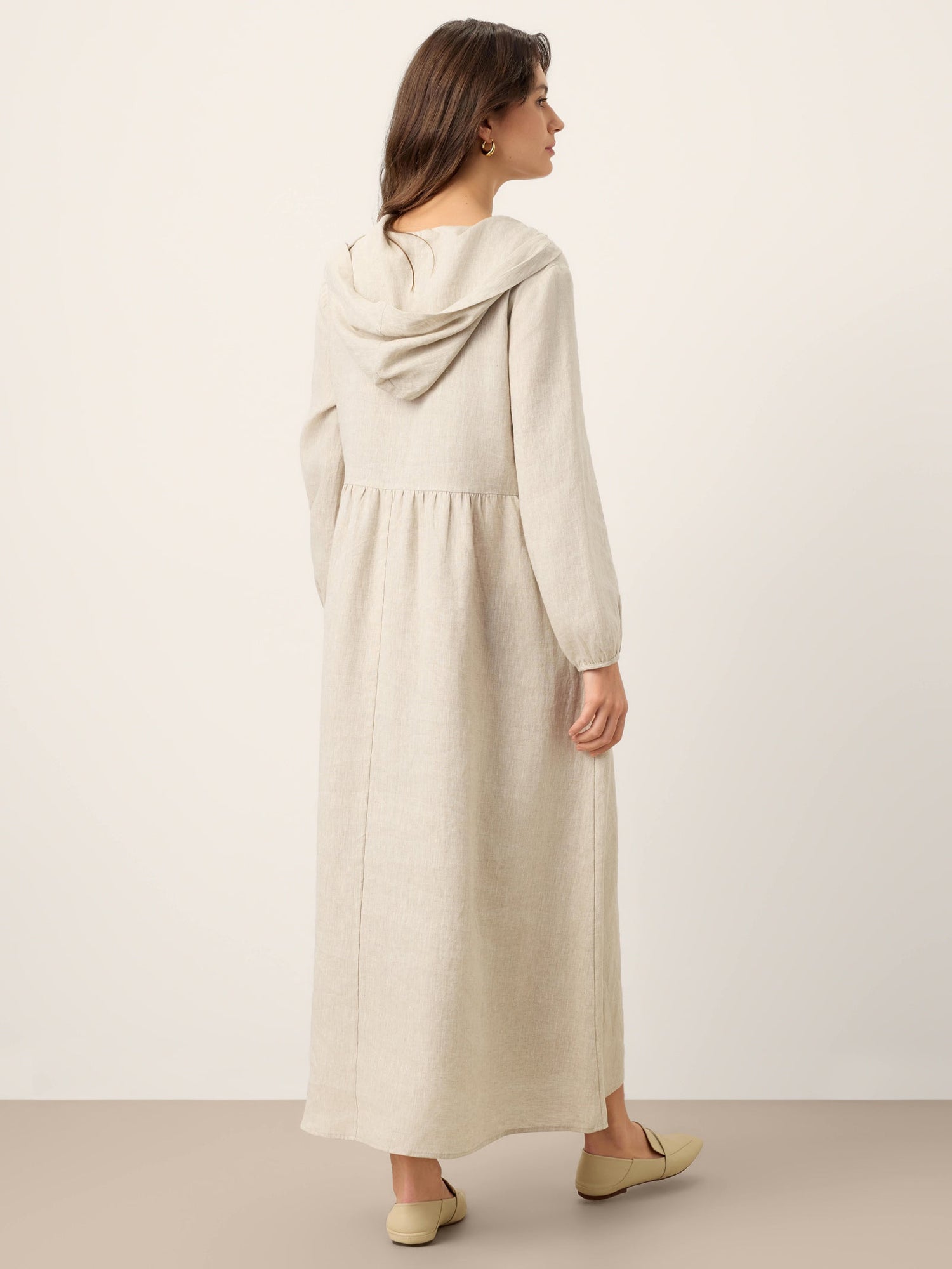 100% Linen Sculpted-Hood Caftan Midi Dress LINETTE by LINTICO