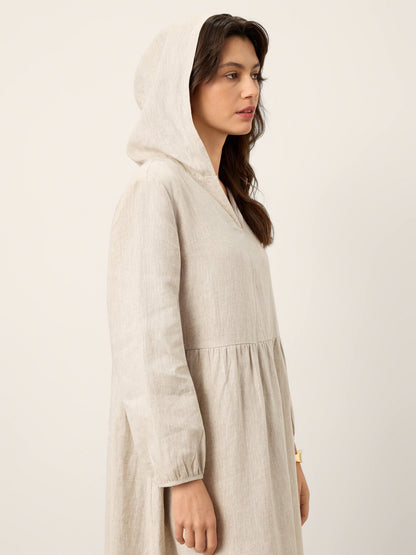 100% Linen Sculpted-Hood Caftan Midi Dress LINETTE by LINTICO