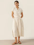 100% Linen Mandarin Collar Maxi Dress with Detachable Belt MARGARET by LINTICO