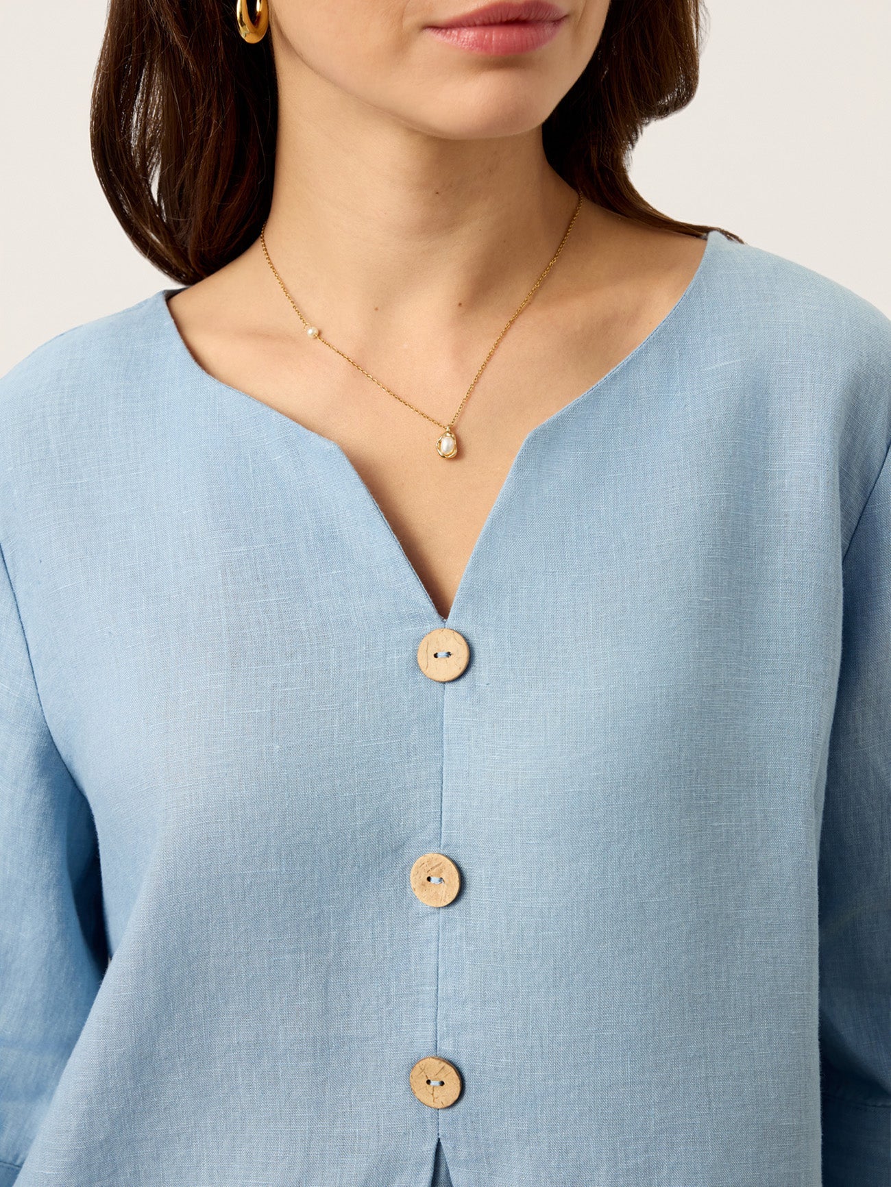 100% Linen Split Neck Inverted Pleat Top TABITHA by LINTICO