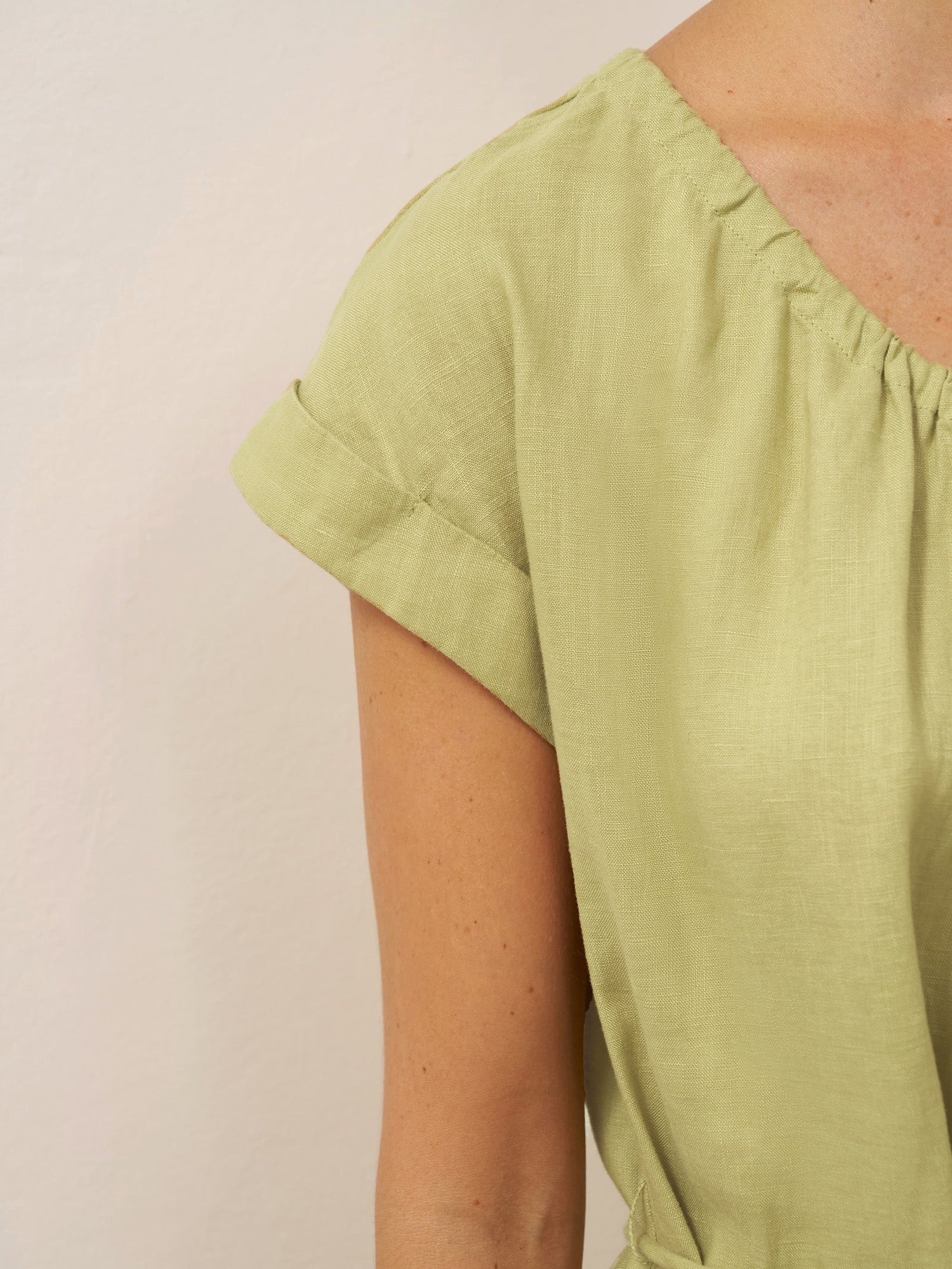 100% Linen Pleated Crew Neck Maxi Dress with Detachable Tie Straps MIRA by LINTICO