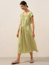 100% Linen Pleated Crew Neck Maxi Dress with Detachable Tie Straps MIRA by LINTICO