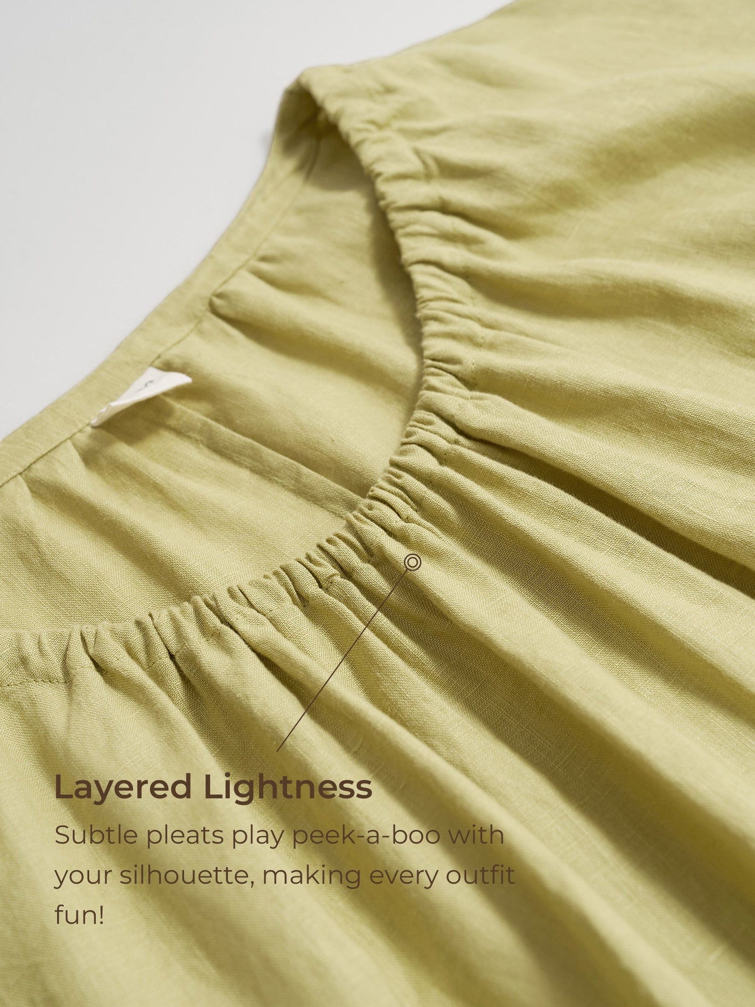 100% Linen Pleated Crew Neck Maxi Dress with Detachable Tie Straps MIRA by LINTICO