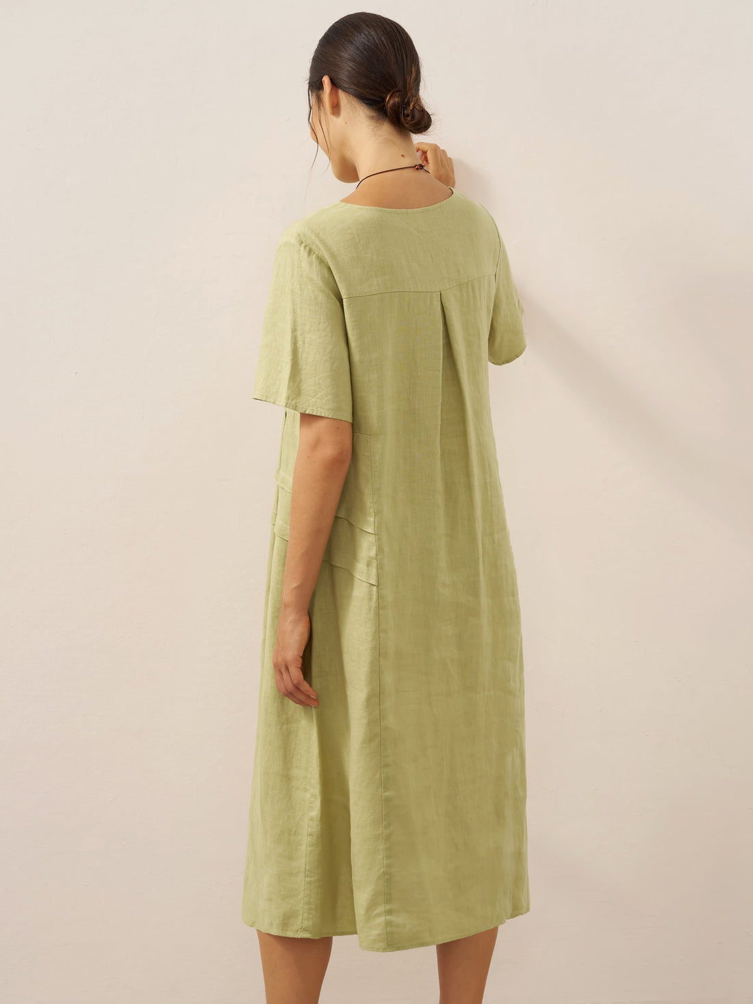 100% Linen Pleated Crew Neck Midi Dress MILA by LINTICO