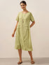 100% Linen Pleated Crew Neck Midi Dress MILA by LINTICO