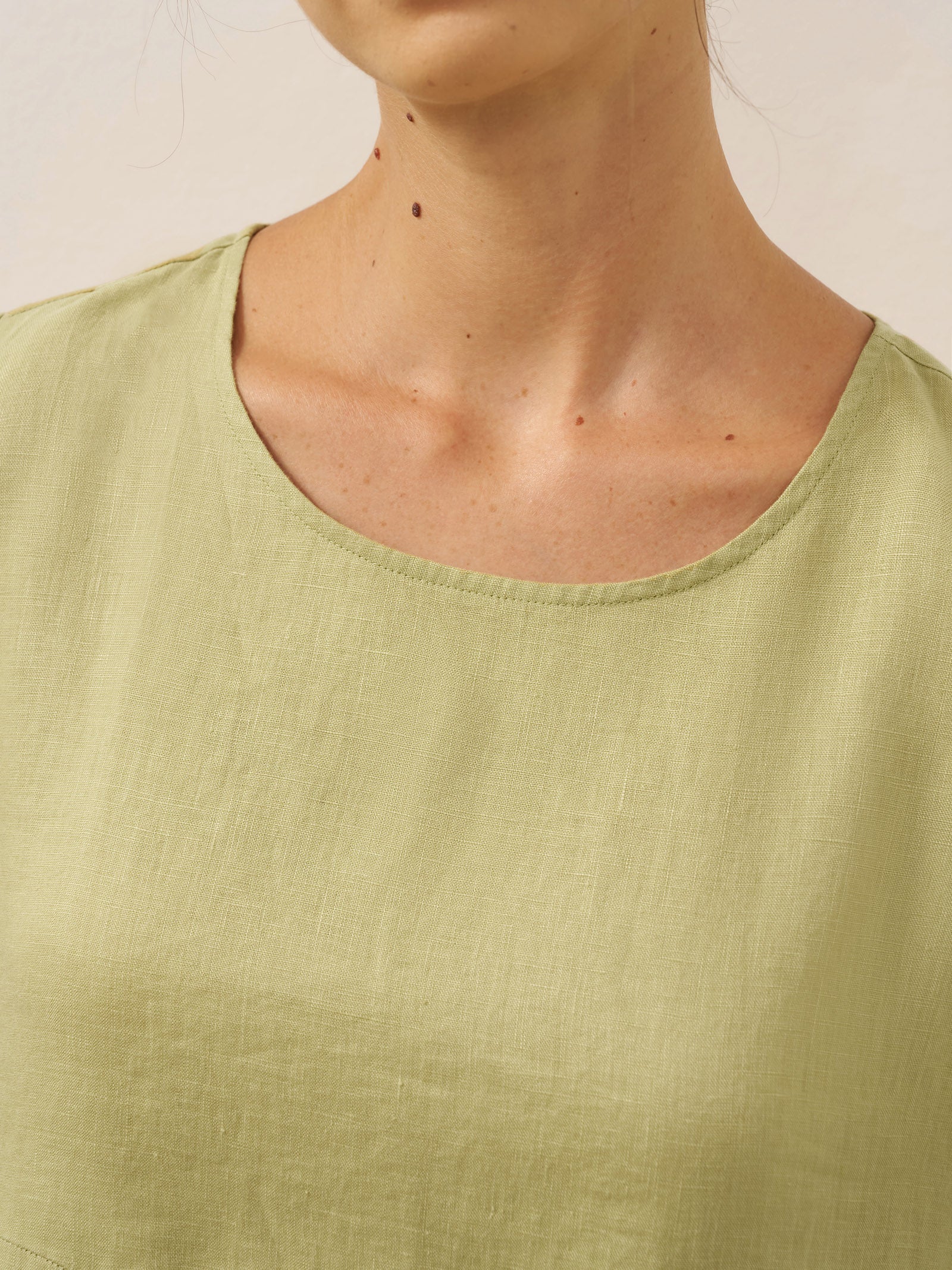 100% Linen Pleated Crew Neck Midi Dress MILA by LINTICO