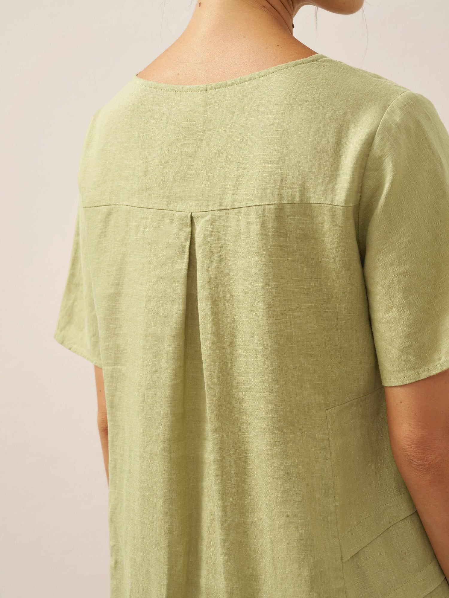 100% Linen Pleated Crew Neck Midi Dress MILA by LINTICO