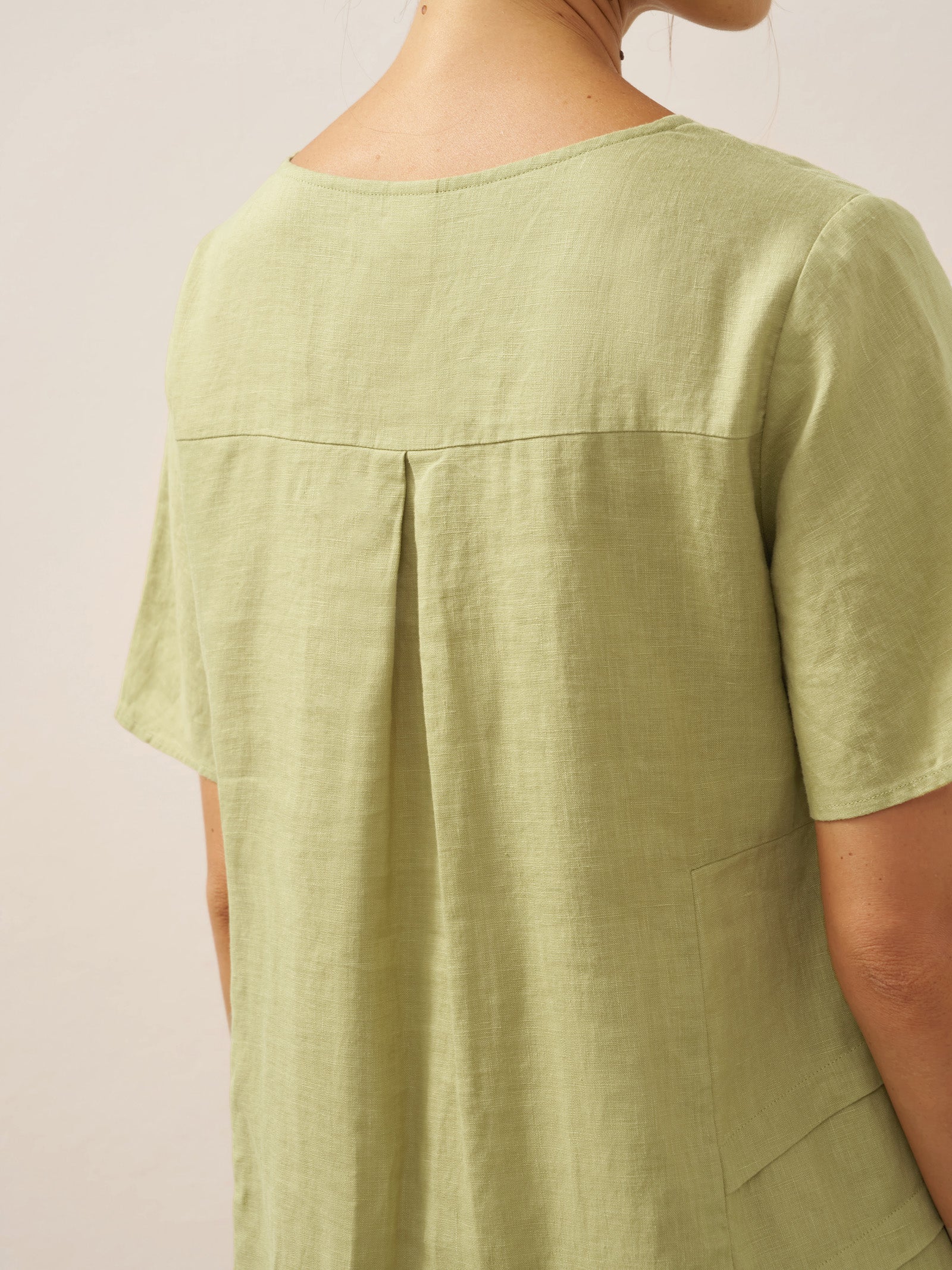 100% Linen Pleated Crew Neck Midi Dress MILA by LINTICO