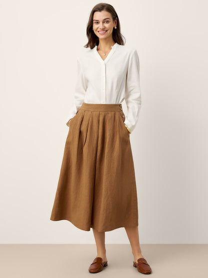 100% Linen Pleated Side Button Skirt LILITH by LINTICO