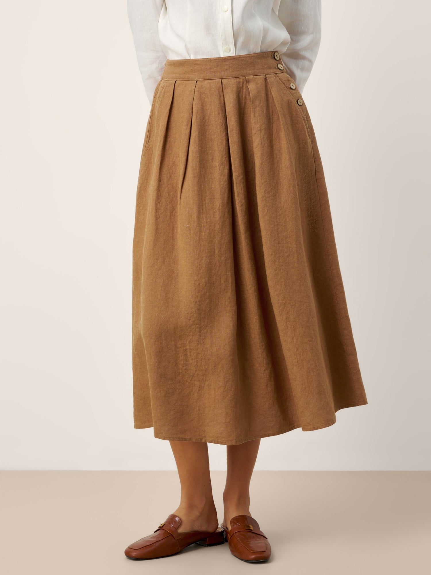 100% Linen Pleated Side Button Skirt LILITH by LINTICO