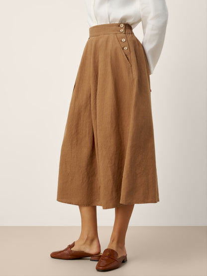 100% Linen Pleated Side Button Skirt LILITH by LINTICO