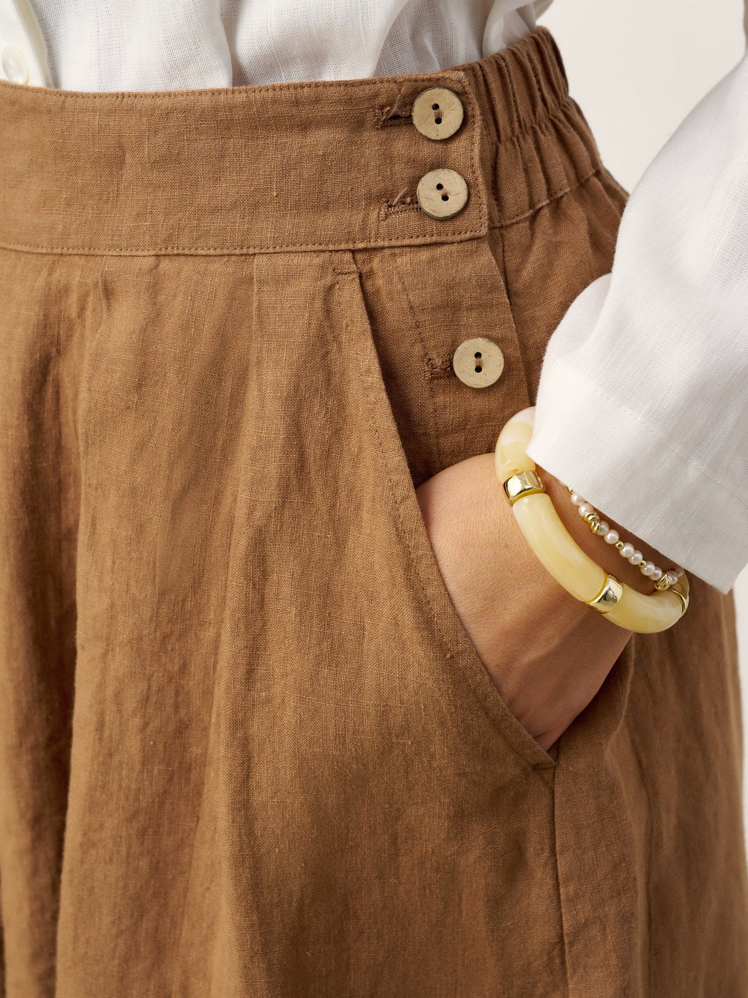 100% Linen Pleated Side Button Skirt LILITH by LINTICO