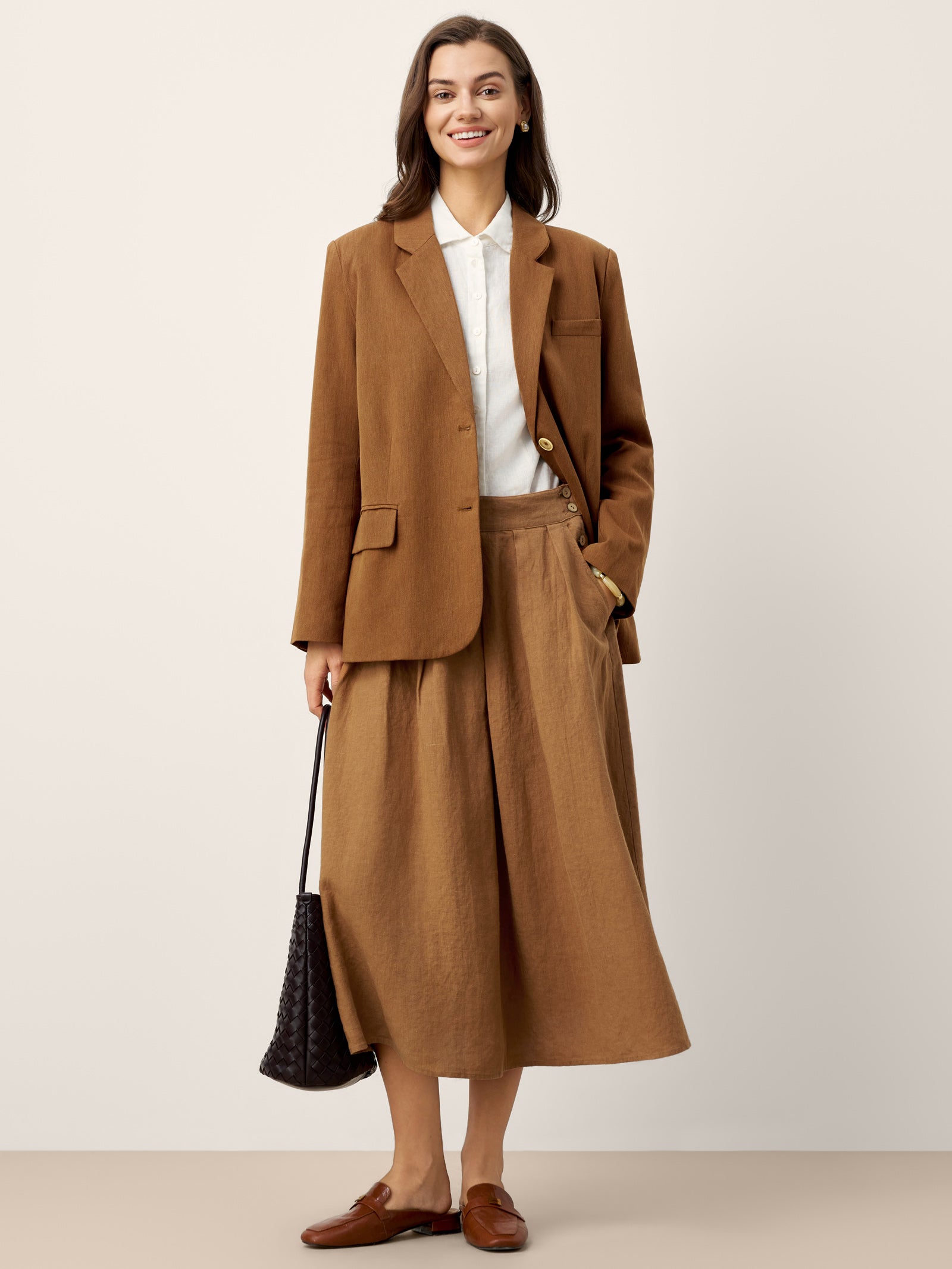 100% Linen Pleated Side Button Skirt LILITH by LINTICO