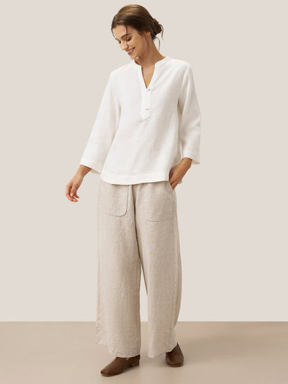 100% Linen Pocket Wide Leg Pants THALIA by LINTICO