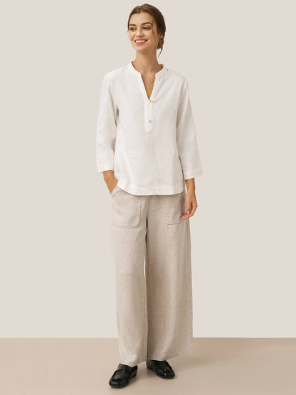 100% Linen Pocket Wide Leg Pants THALIA by LINTICO