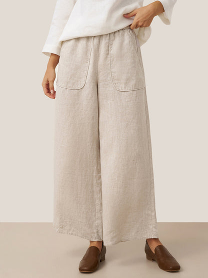 100% Linen Pocket Wide Leg Pants THALIA by LINTICO