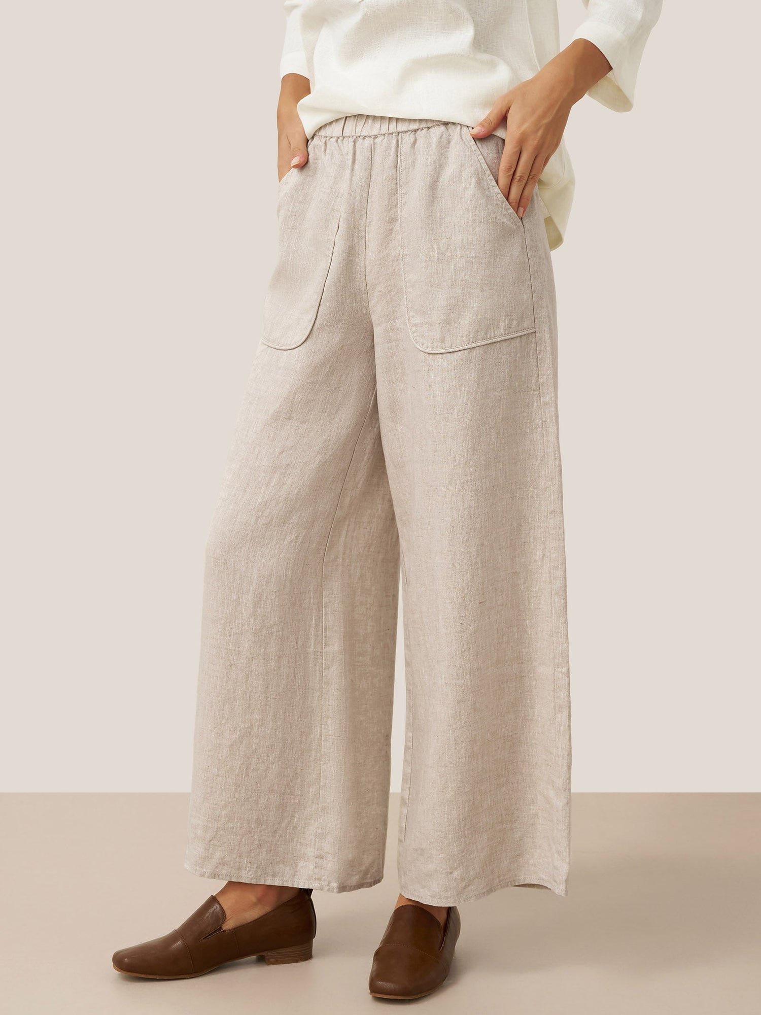 100% Linen Pocket Wide Leg Pants THALIA by LINTICO