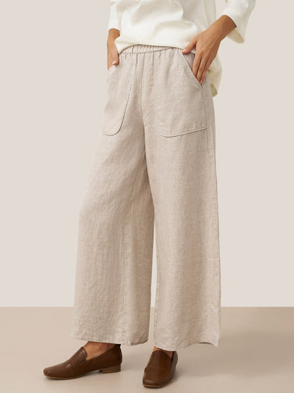 100% Linen Pocket Wide Leg Pants THALIA by LINTICO