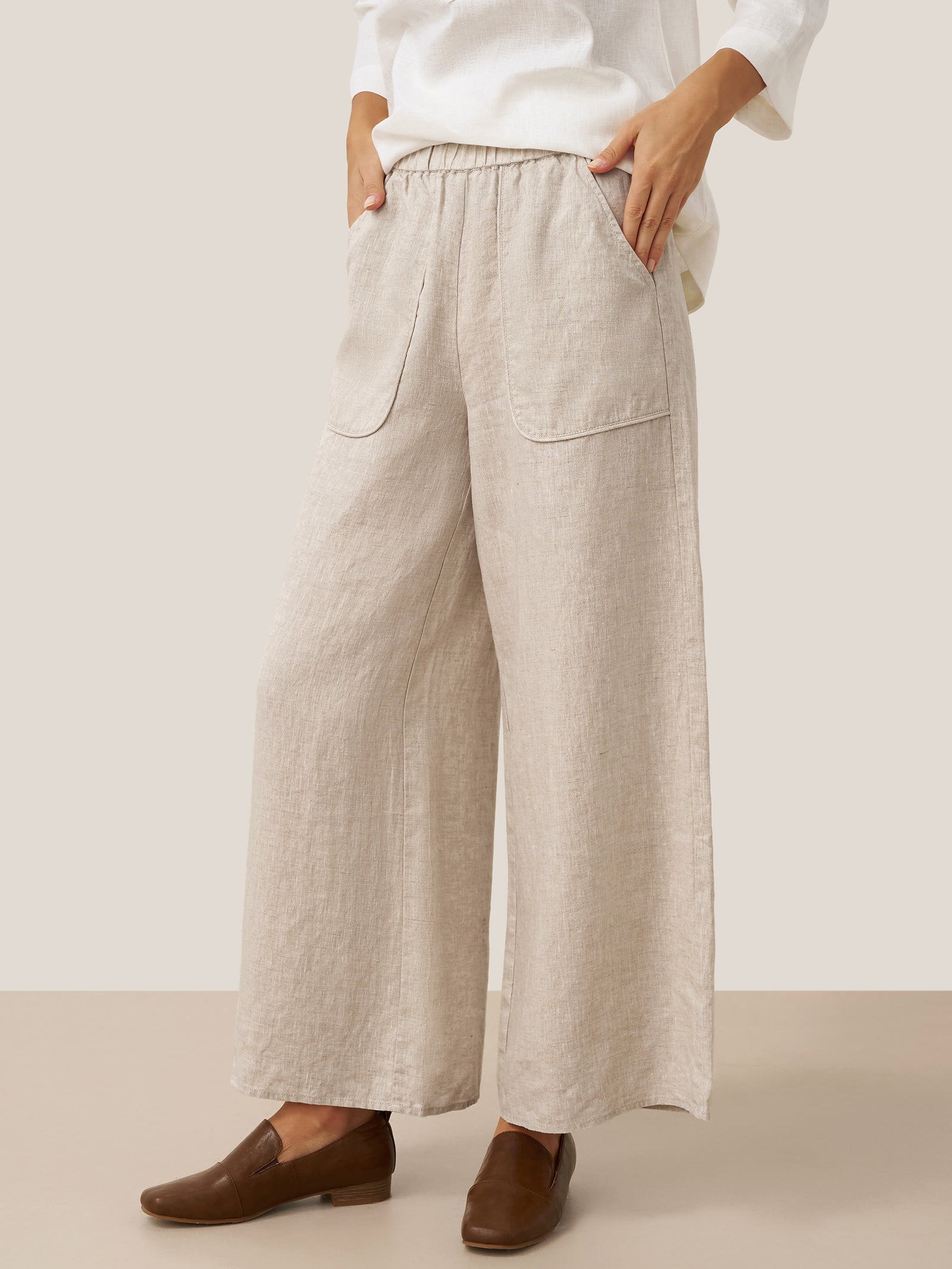 100% Linen Pocket Wide Leg Pants THALIA by LINTICO