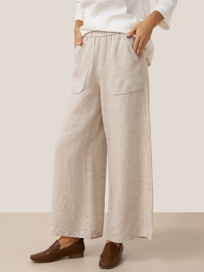 100% Linen Pocket Wide Leg Pants THALIA by LINTICO